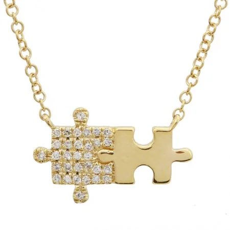 women's birthstone necklaces-14K Yellow Gold Puzzle Diamond Necklace