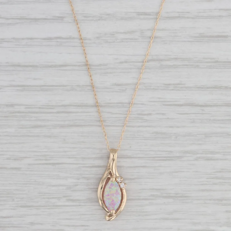 women's mixed metal necklaces-Lab Created Opal Cubic Zirconia Pendant Necklace 10k Yellow Gold 18"