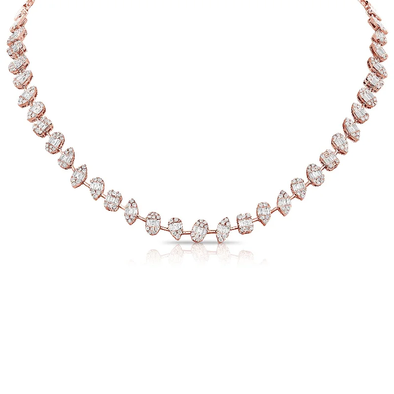 women's birthstone necklaces for women-14K Rose Gold Diamond Illusion Tennis Necklace