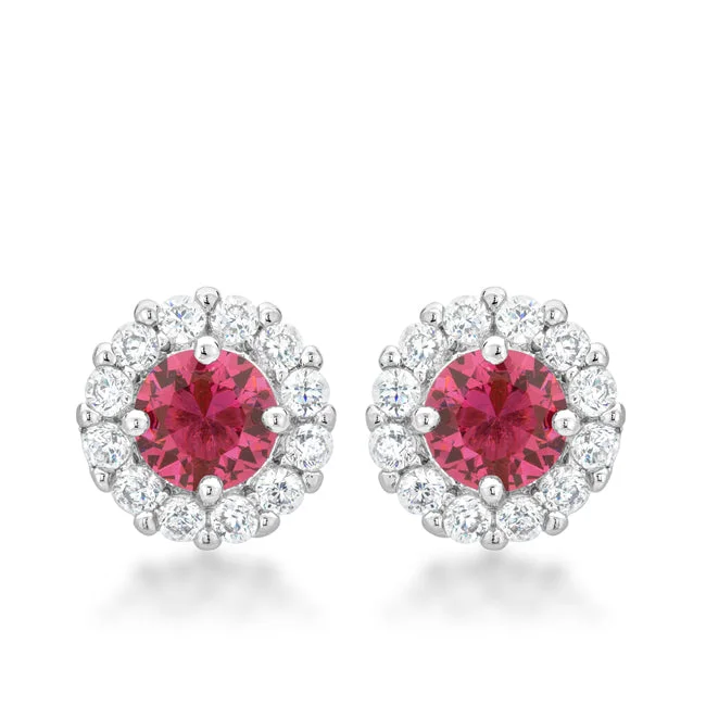 women's fashion earrings-Belle Pink Rose Halo Stud Earrings | 2ct