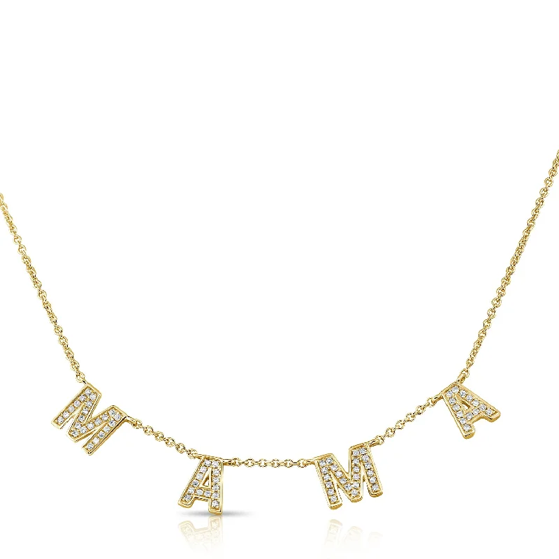 women's double chain necklaces-14K Yellow Gold Diamond "Mama" Necklace