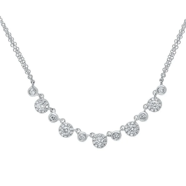 women's silver infinity necklaces-14K White Gold Diamond Disc Double Chain Necklace