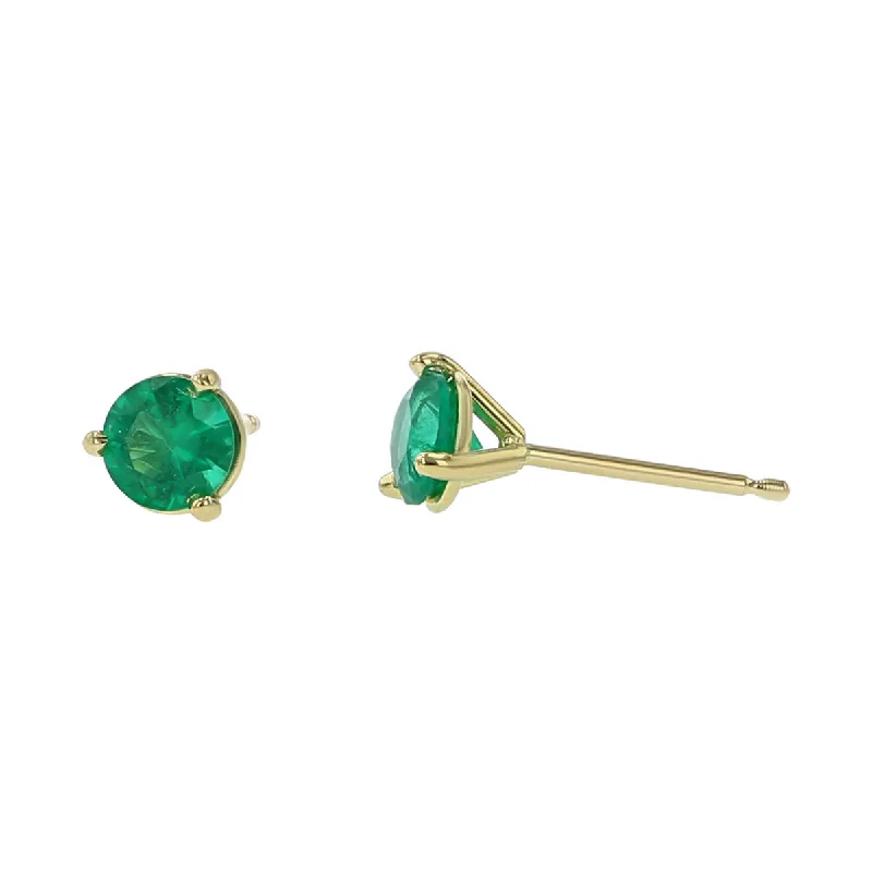 women's gold stud earrings-18K Yellow Gold Emerald Stud Earrings