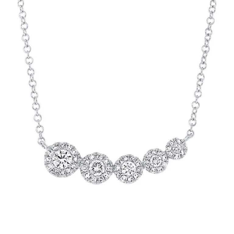 women's floral pendant necklaces-14K White Gold Diamond Halo Graduating Necklace