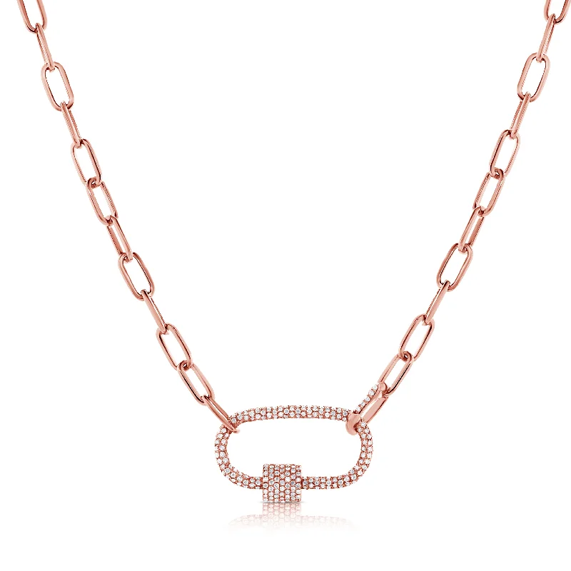 women's silver infinity necklaces-14K Rose Gold Full Diamond Pave link Necklace