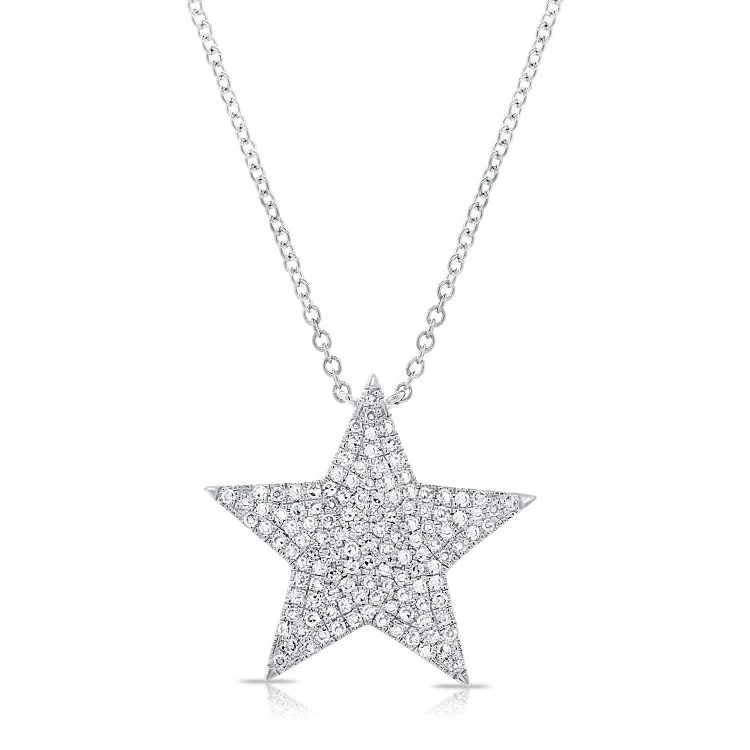 women's meaningful necklaces-14K White Gold Diamond Large Star Necklace