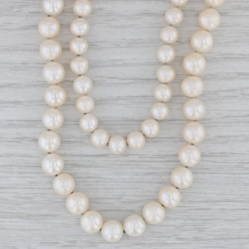 women's antique diamond necklaces-Cultured Pearl Double Strand Bead Necklace 14K Yellow Gold 17"