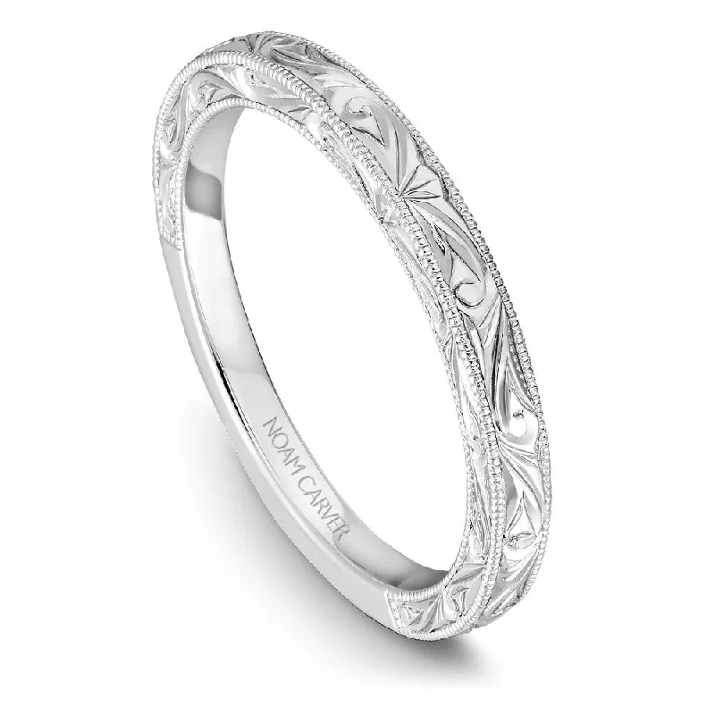 women's modern diamond engagement rings-Noam Carver Hand Engraved Solitaire Wedding Band B019-02EB