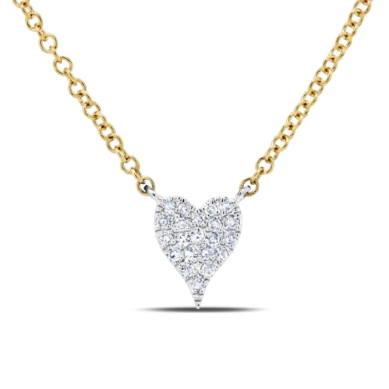 women's minimalist necklaces-14K Two Tone Gold Pave Diamond Heart Necklace (Mini)