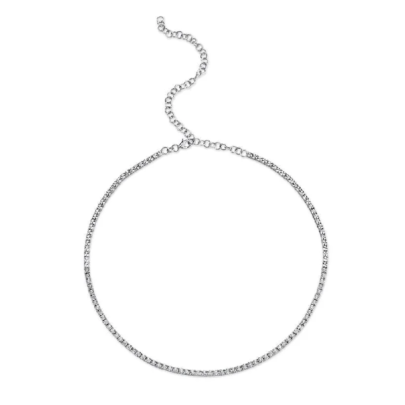 women's mixed metal necklaces-14K White Gold 0.95ct Diamond Tennis Adjustable Necklace