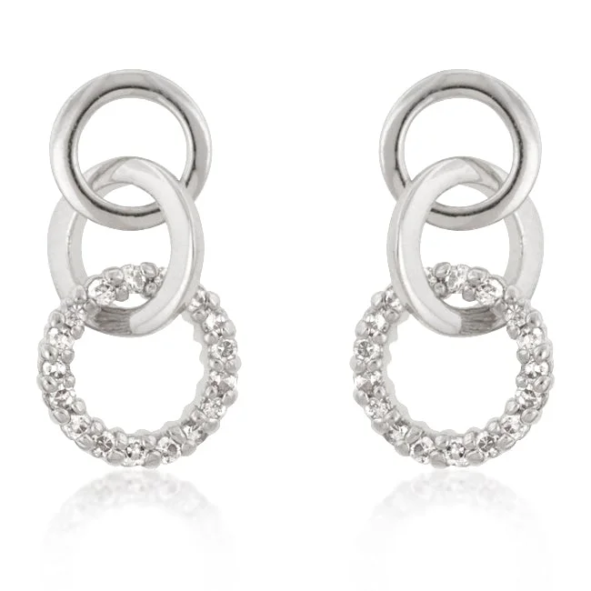 women's pearl earrings-Leola Silver Triplet Circle CZ Earrings | 0.5ct