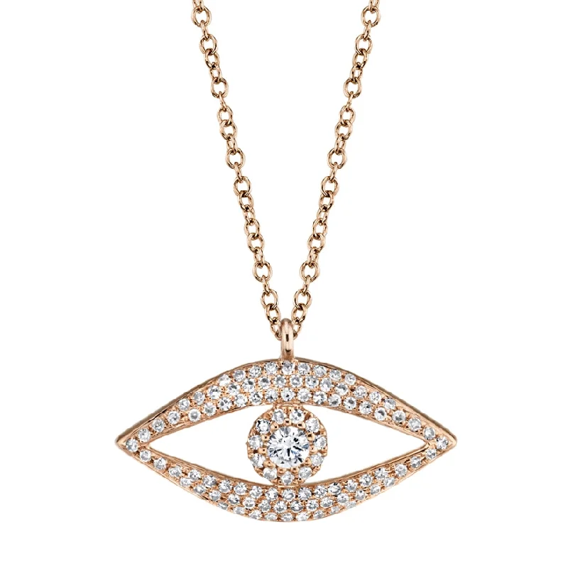 women's heart pendant necklaces-14K Rose Gold Diamond Evil Eye Necklace