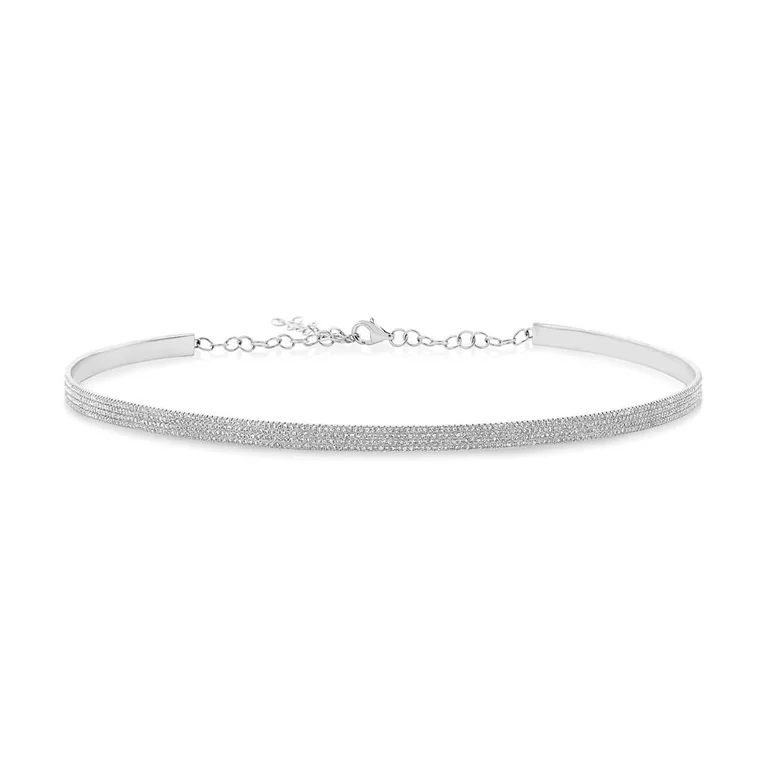 women's romantic necklaces-14K White Gold Diamond Choker Necklace