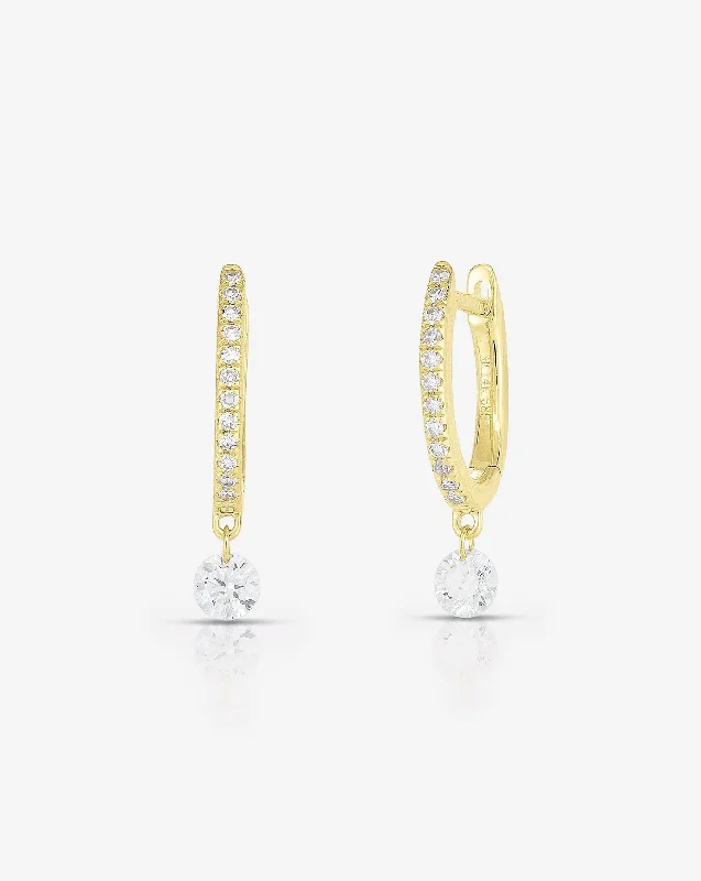 women's gold diamond earrings-Pavé + Round Diamond Drop Huggies