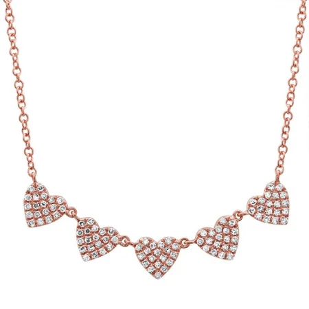 women's stackable necklaces-14K Rose Gold Diamond (5) Heart Necklace