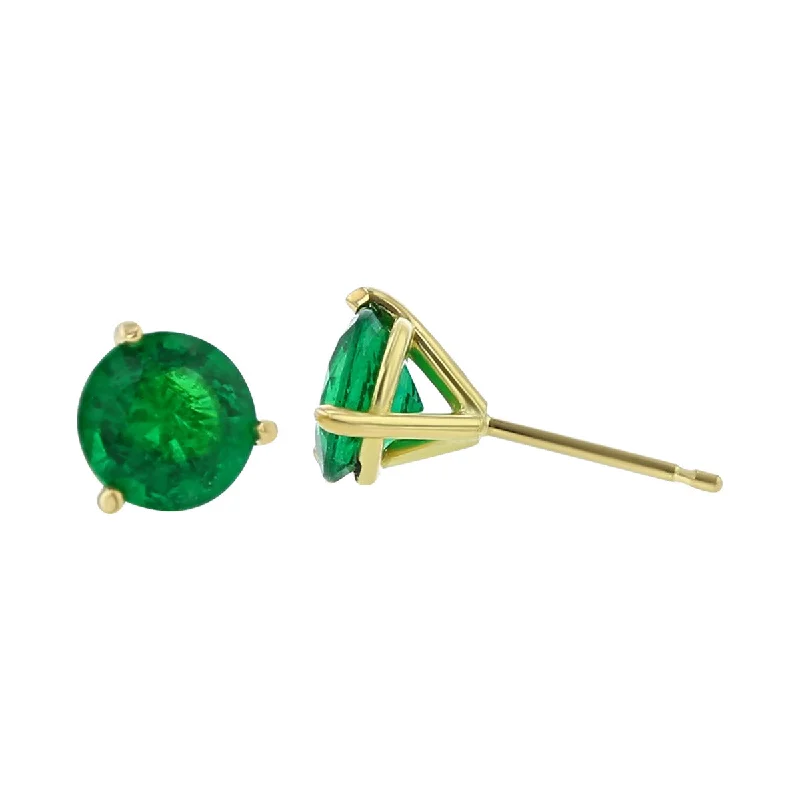 women's luxury earrings-18K Yellow Gold Emerald Stud Earrings