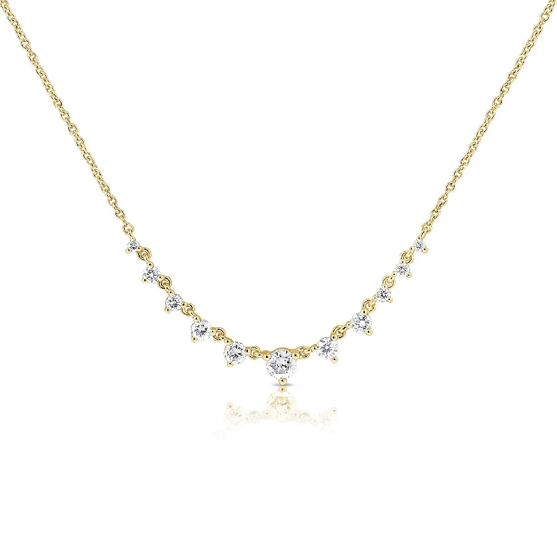 women's boho chic necklaces-14K Yellow Gold Graduating Diamond Necklace