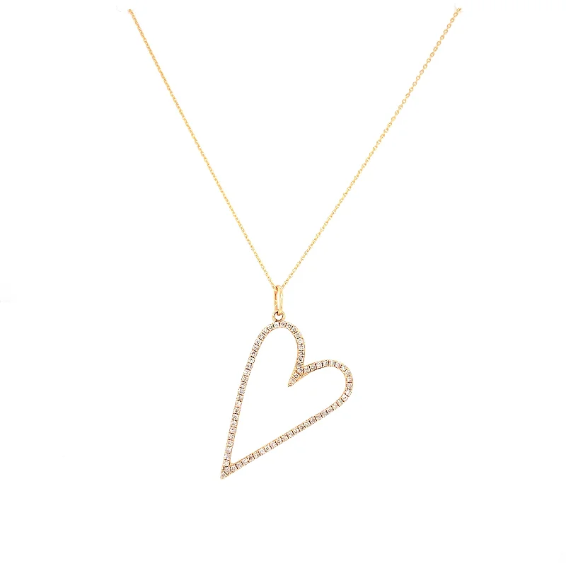 women's antique-style necklaces-14K Yellow Gold Diamond Open Heart Necklace