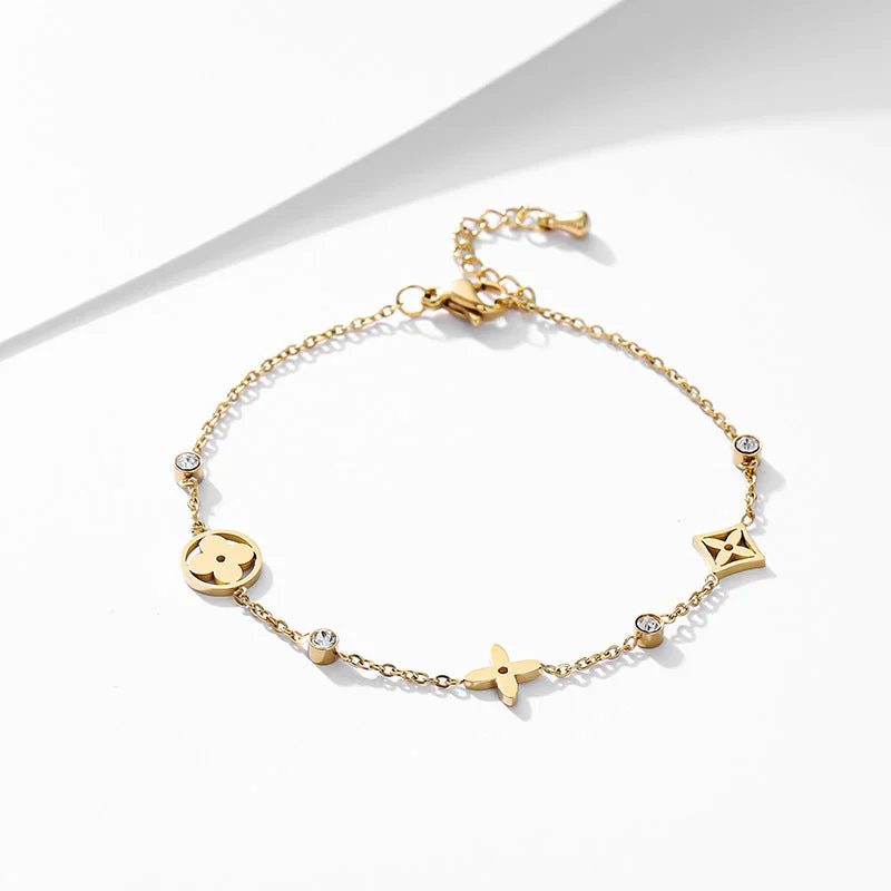 women's charm bracelet with birthstones-Women Letter Number Text Titanium Steel 18K Gold Plated Bracelets