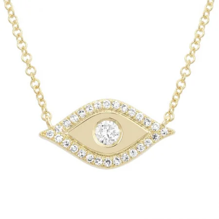 women's engraved necklaces-14K Yellow Gold Diamond Evil Eye Necklace