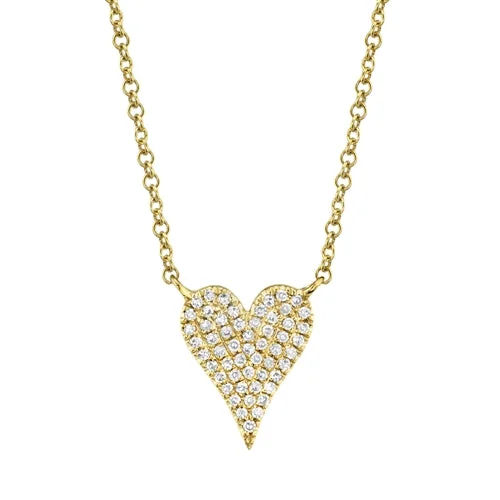 women's double chain necklaces-14K Yellow Gold Pave Diamond Heart Necklace (Small)