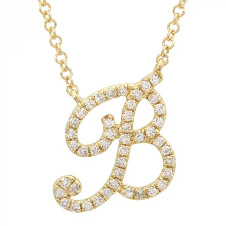 women's double-layer necklaces-14K Yellow Gold Diamond Script Initial Necklace