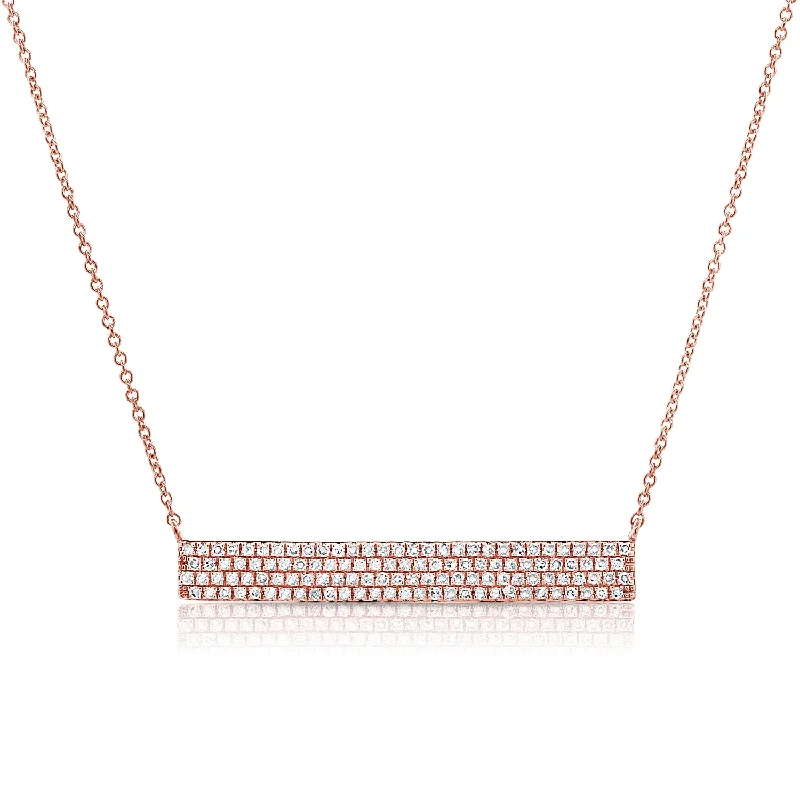 women's beaded statement necklaces-14K Rose Gold Diamond Pave Bar Necklace