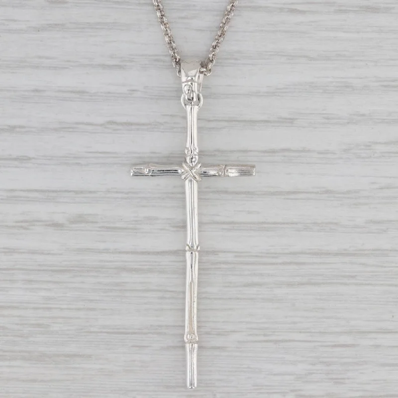 women's birthstone necklaces-John Hardy Bamboo Cross Pendant Necklace Sterling Silver 36" Rolo Chain