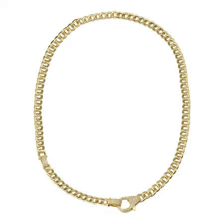 women's chain link necklaces-14K Yellow Gold Diamond Clasp Cuban Link Choker Necklace