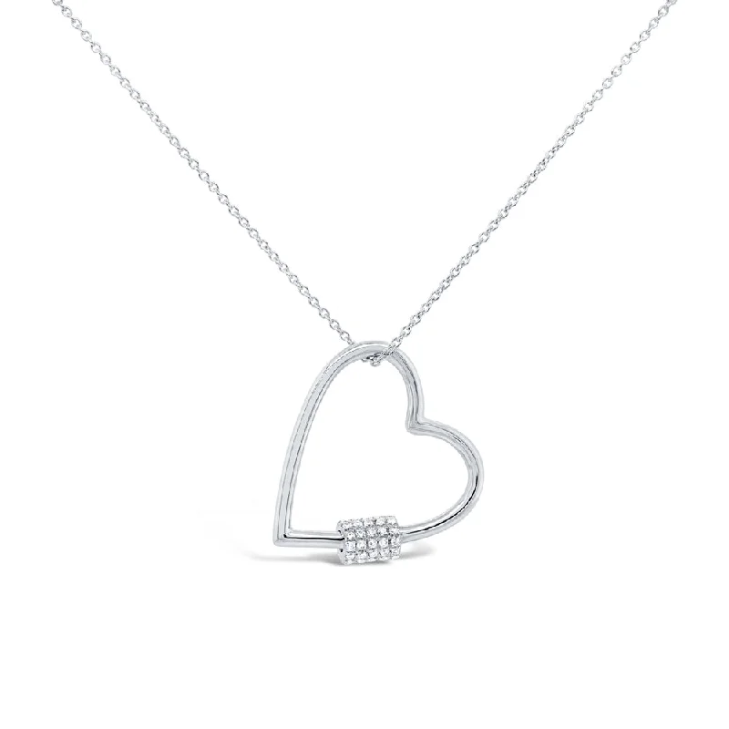 women's moonstone necklaces-14K White Gold Diamond Heart Charm Holder Necklace