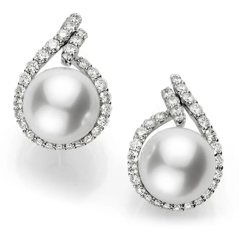 women's bridal earrings-Akoya Cultured Pearl Diamond Earrings