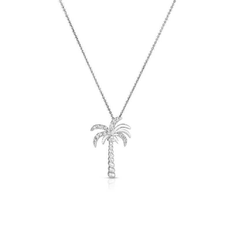 women's beaded statement necklaces-14K White Gold Diamond Palm Tree Necklace