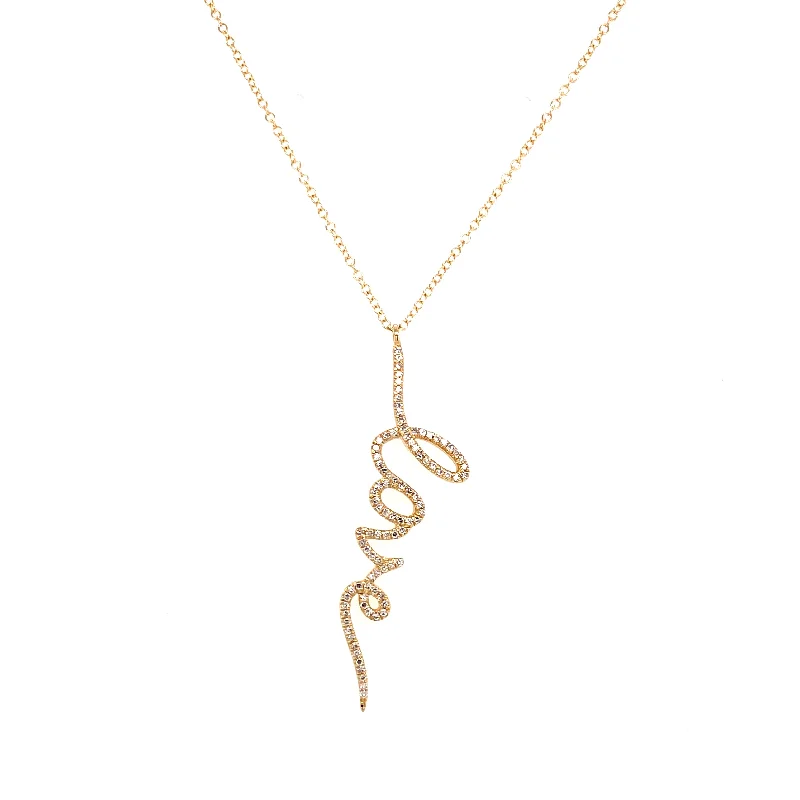 women's butterfly necklaces-14K Yellow Gold Diamond Script "Love" Necklace