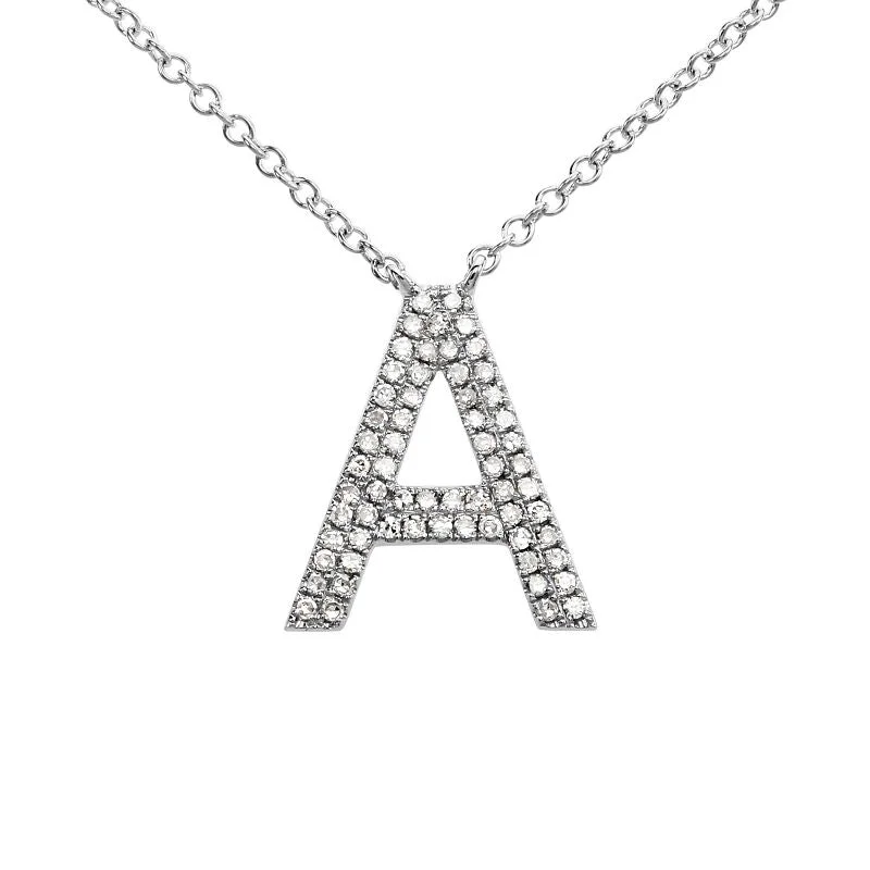 women's romantic necklaces-14K White Gold Diamond Double Row Initial Necklace