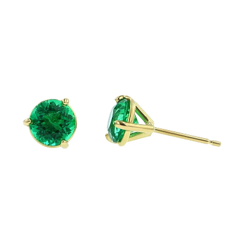 women's gemstone drop earrings-18K Yellow Gold Emerald Stud Earrings