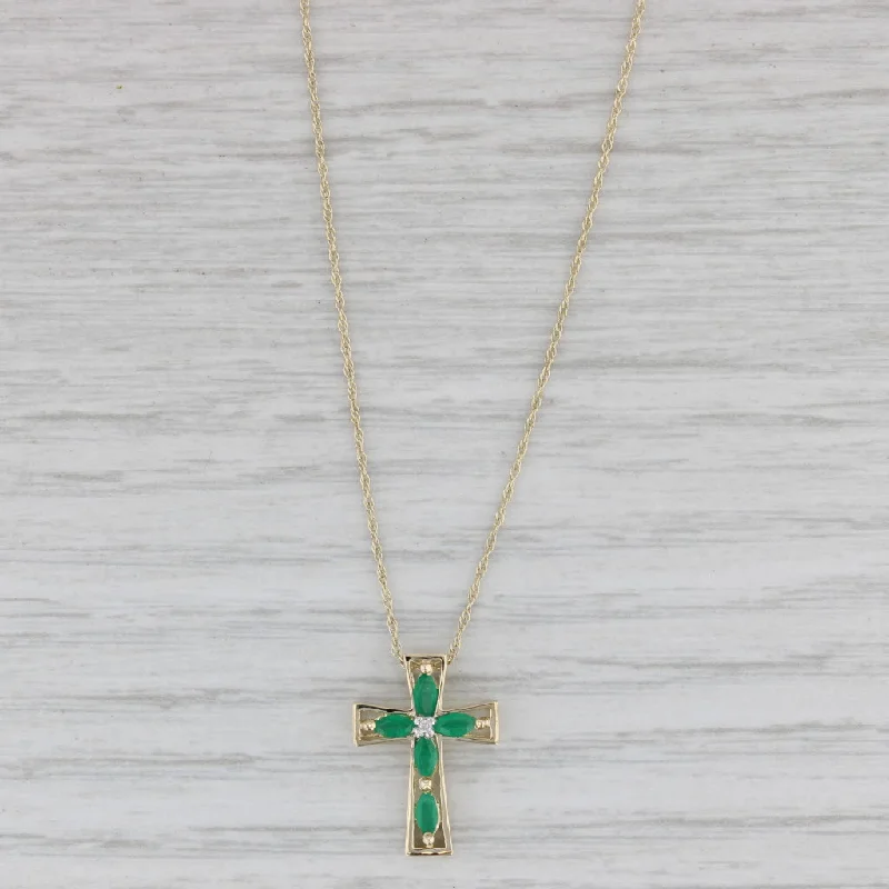 women's chakra necklaces-0.38ctw Emerald Diamond Cross Pendant Necklace 10k Yellow Gold 18" Rope Chain