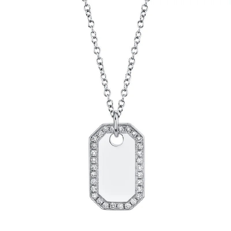 women's floral pendant necklaces-14k White Gold Diamond Dog Tag Necklace