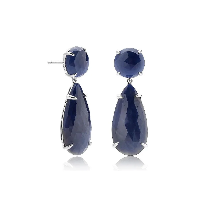 women's gold diamond earrings-Blue Sapphire Drop Earrings