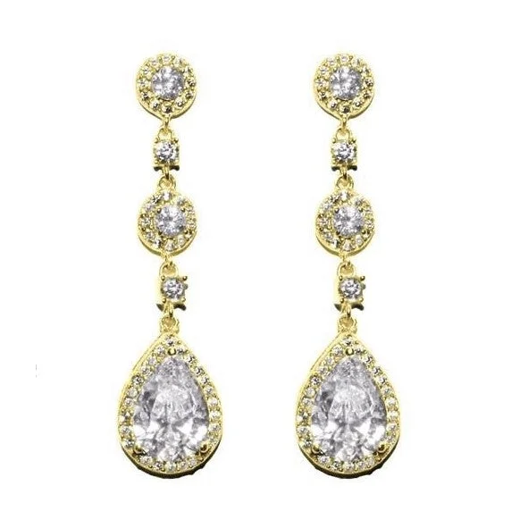 women's chandelier diamond earrings-Lina Linear Dangle Pear Drop Gold Earrings | 38mm