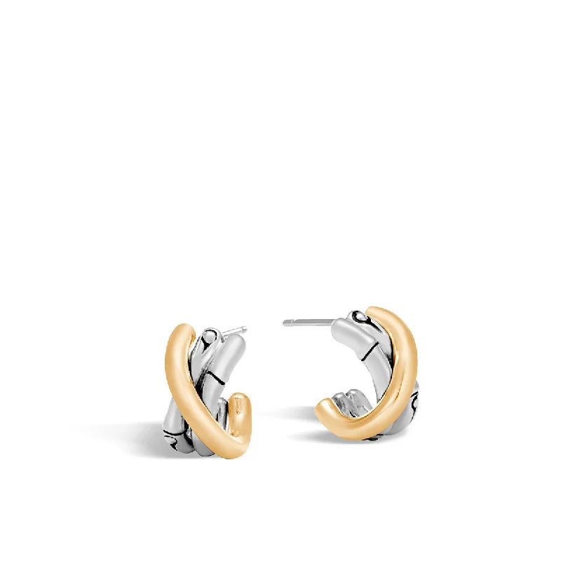 women's cubic zirconia earrings-Bamboo 18K Gold and Silver J Hoop Earrings