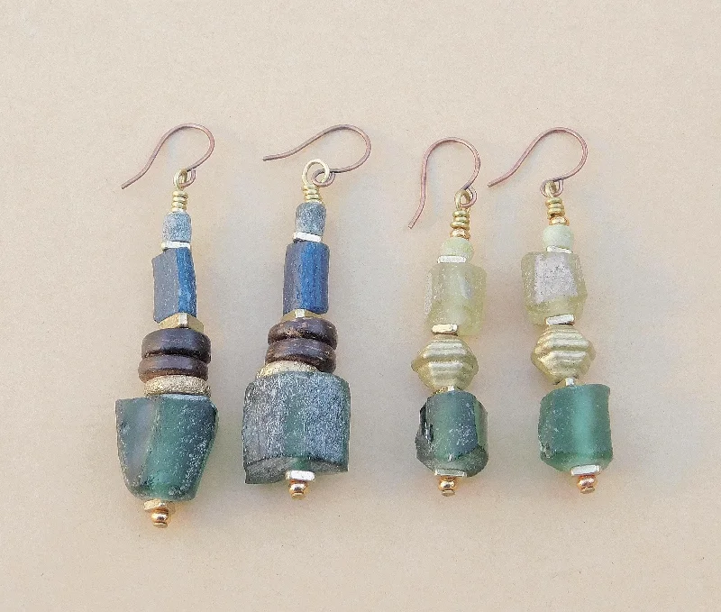 women's gold stud earrings-Roman Glass Earrings with Brass Accents