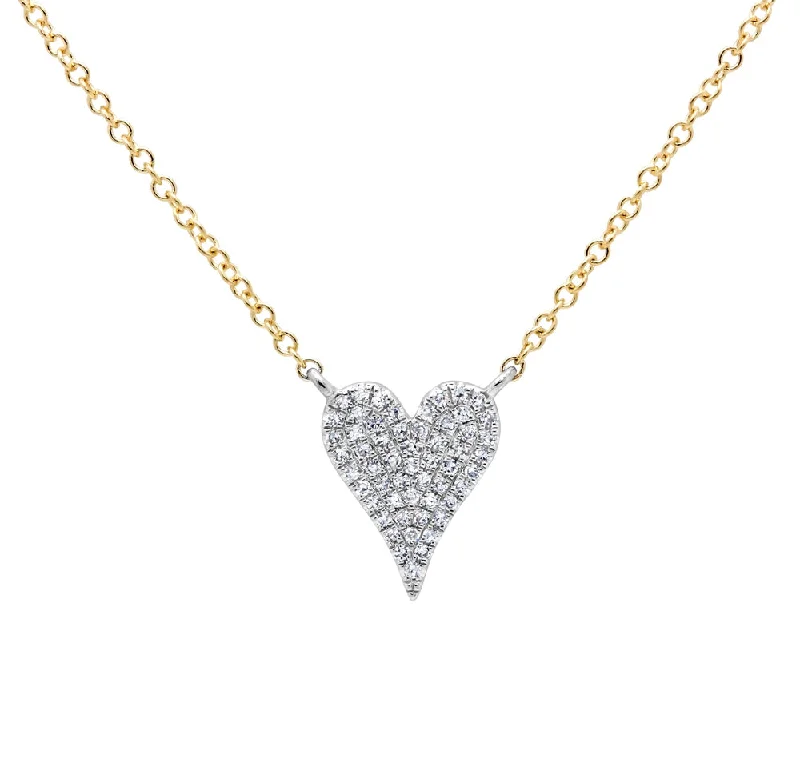 women's lucky charm necklaces-14K Two Tone Gold Pave Diamond Heart Necklace (Small)