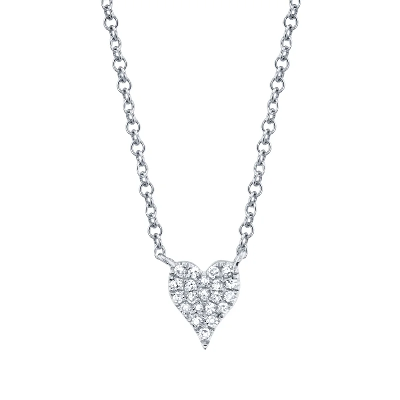 women's mixed metal necklaces-14K White Gold Pave Diamond Heart Necklace (Mini)