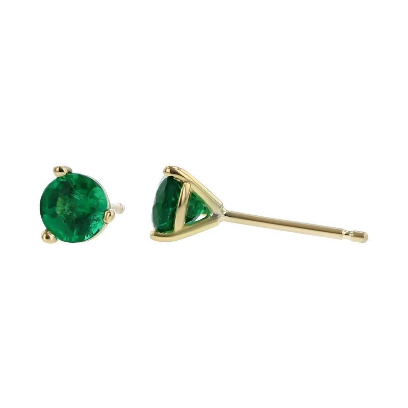 women's small stud earrings-18K Yellow Gold Emerald Stud Earrings