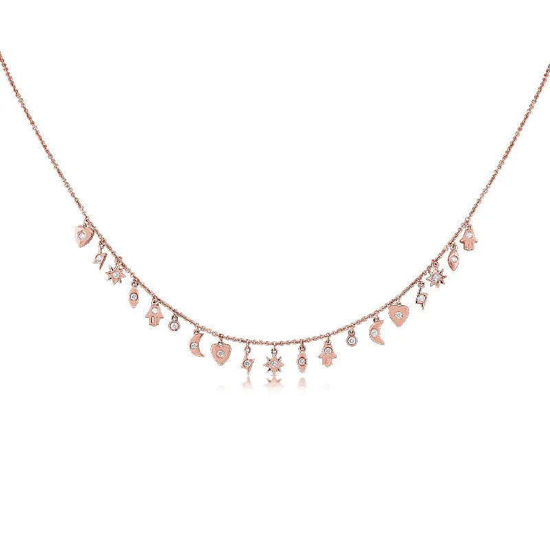 women's statement gemstone necklaces-14K Rose Gold Mini Diamond Charm Necklace