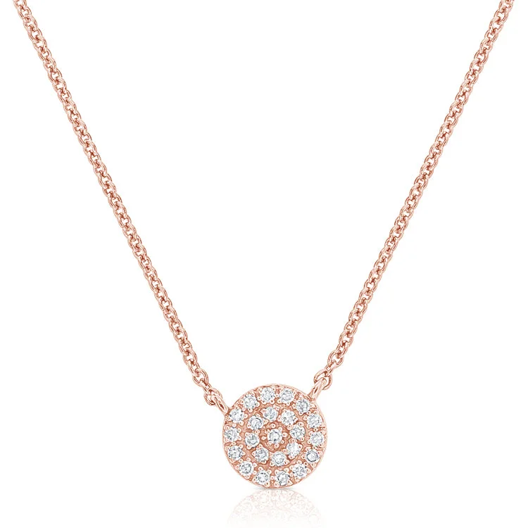 women's custom name necklaces-14K Rose Gold Diamond Pave Disc Necklace