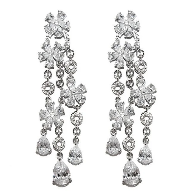 women's black diamond earrings-Audra Cascade Flower Chandelier Earrings | 83mm