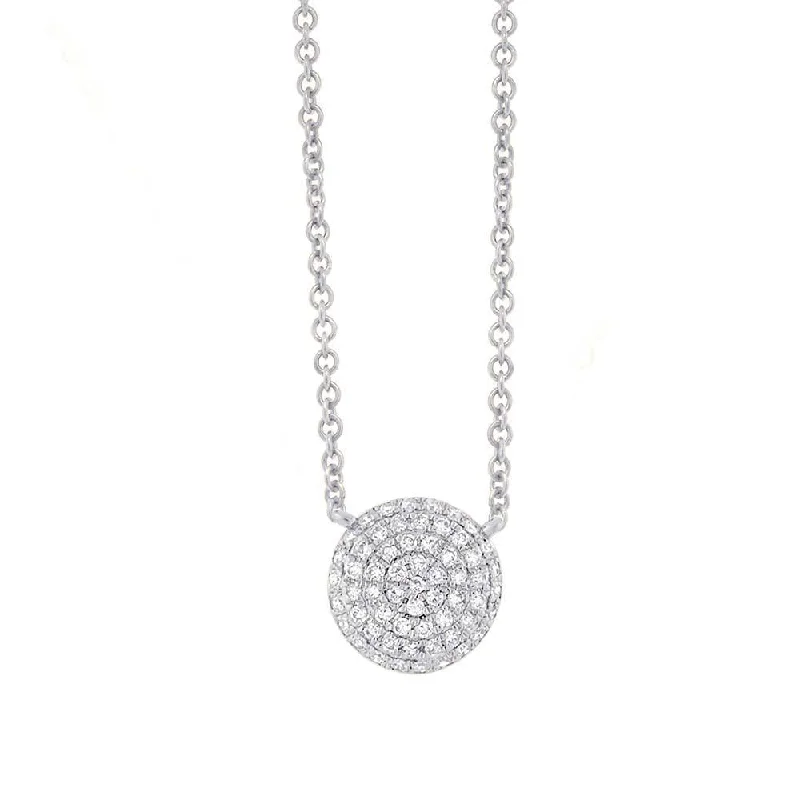 women's turquoise necklaces-14K White Gold Pave Diamond Disc Necklace