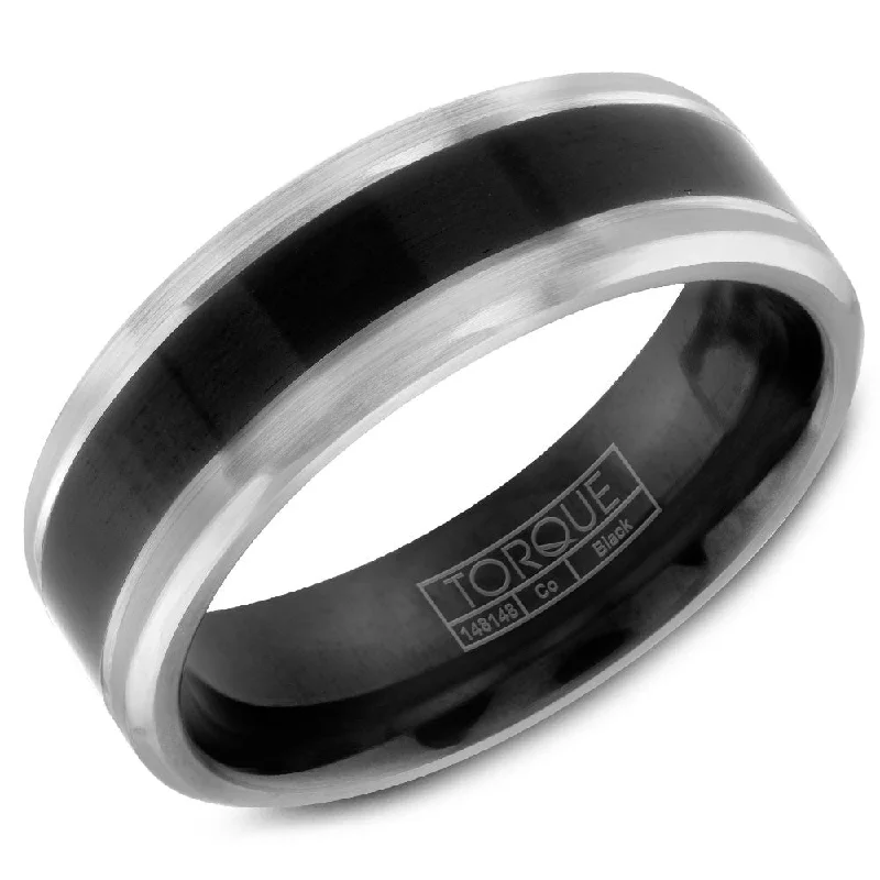 women's personalized engagement rings-Torque Black Cobalt Collection 7MM Wedding Band with Brushed White Edges CBB-0018