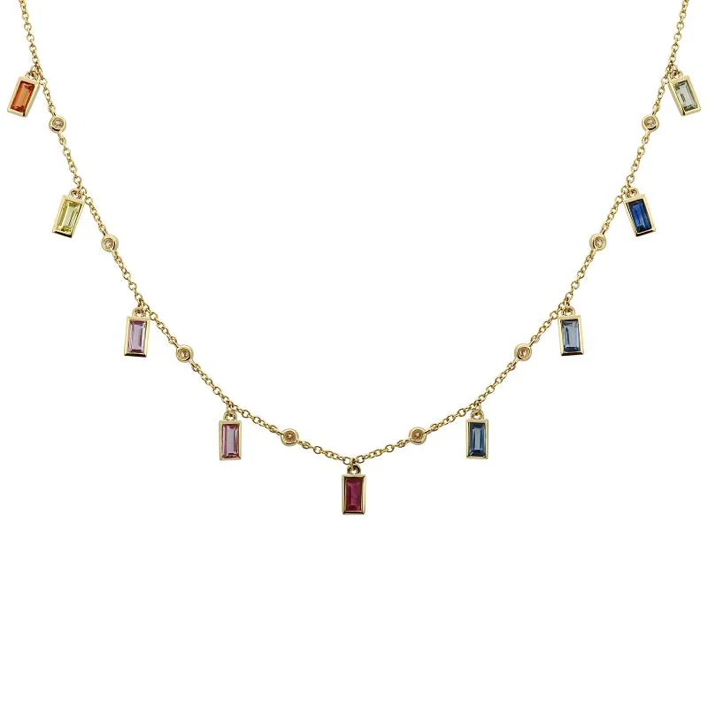 women's infinity necklaces-14K Yellow Gold Rainbow Gemstone Necklace